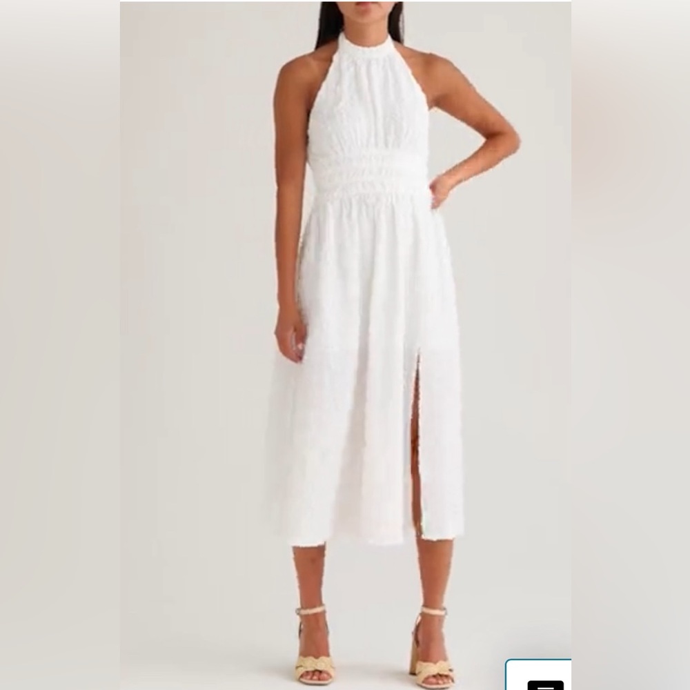 💥NWT Floret Studios Textured Halter Midi Dress White Size XS